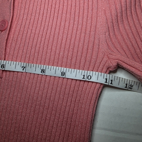 Aerie Ribbed Stretch Polo Top Short Sleeve Knit Sweater Shirt Coral Pink M - Picture 6 of 8